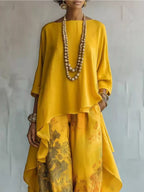 Asymmetrical Hem Top Floral Pants Set (13)