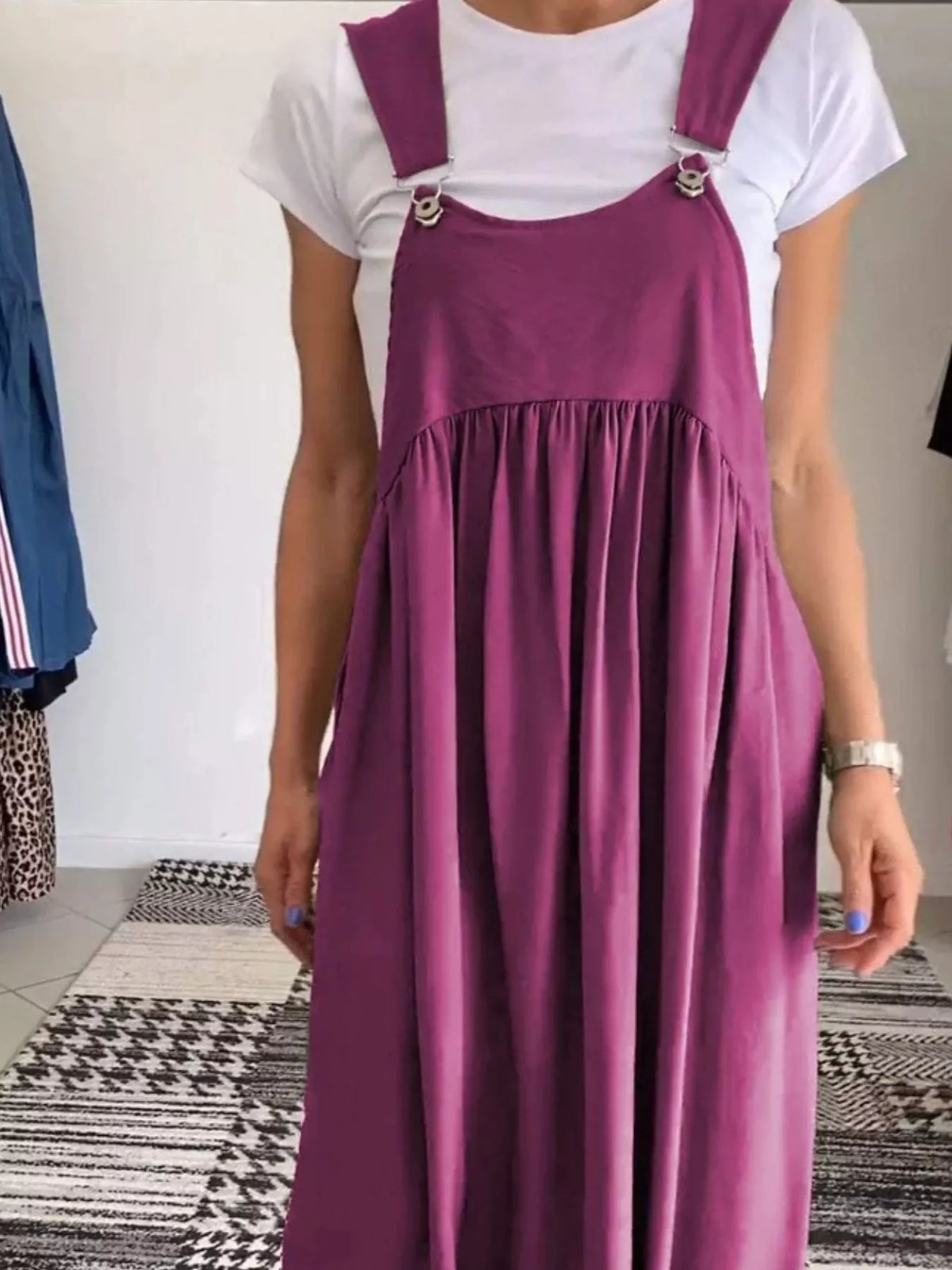 Full Size Ruched Wide Strap Overall Maxi Dress Plus (8)