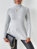 Ribbed Turtleneck Long Sleeve Slit T-shirt (3)