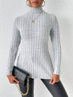 Ribbed Turtleneck Long Sleeve Slit T-shirt (3)