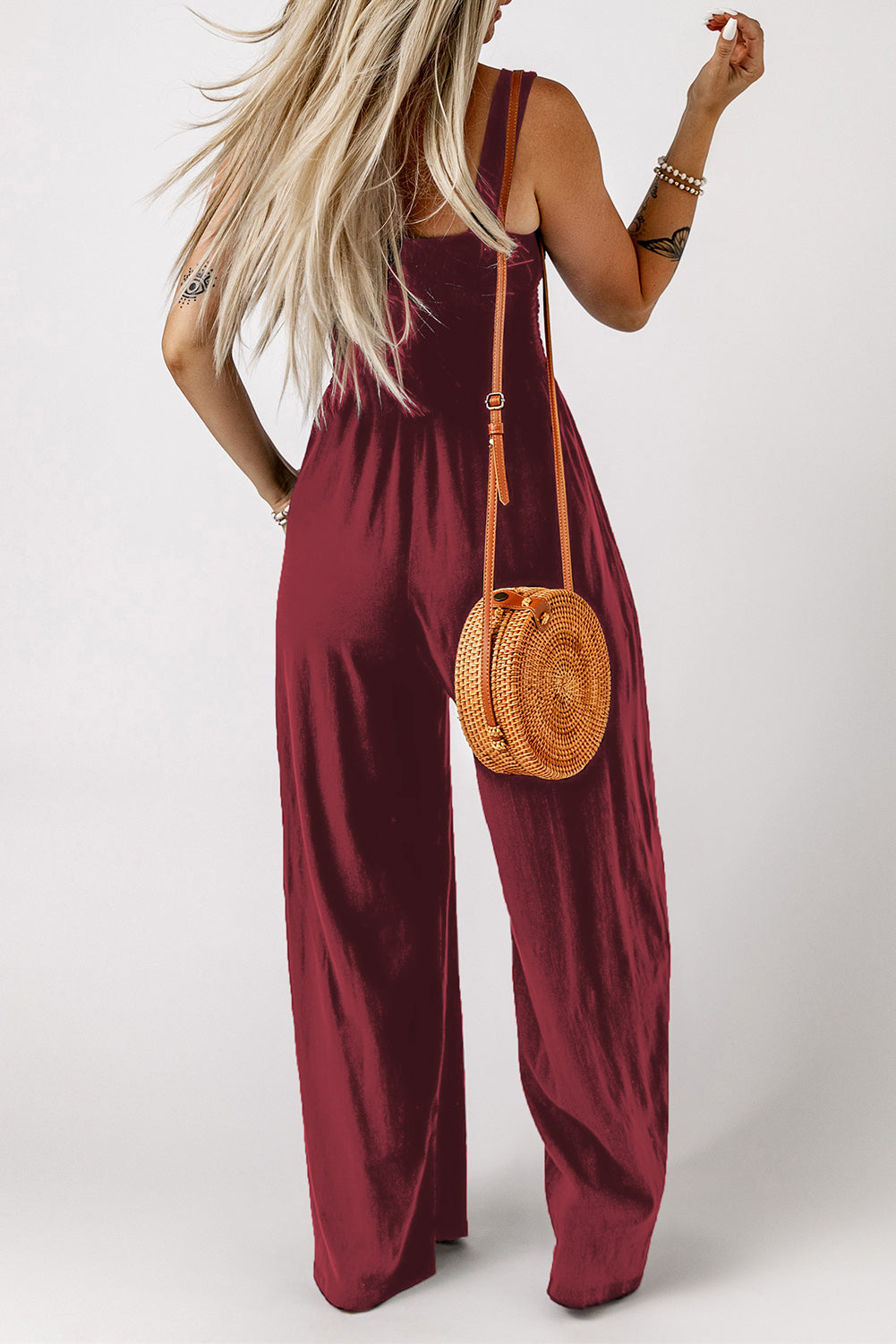 Smocked Square Neck Wide Leg Jumpsuit Pockets (10)