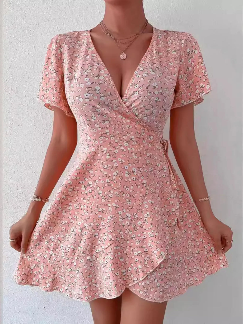 Floral Flutter Sleeve Wrap Mini Dress (11)
