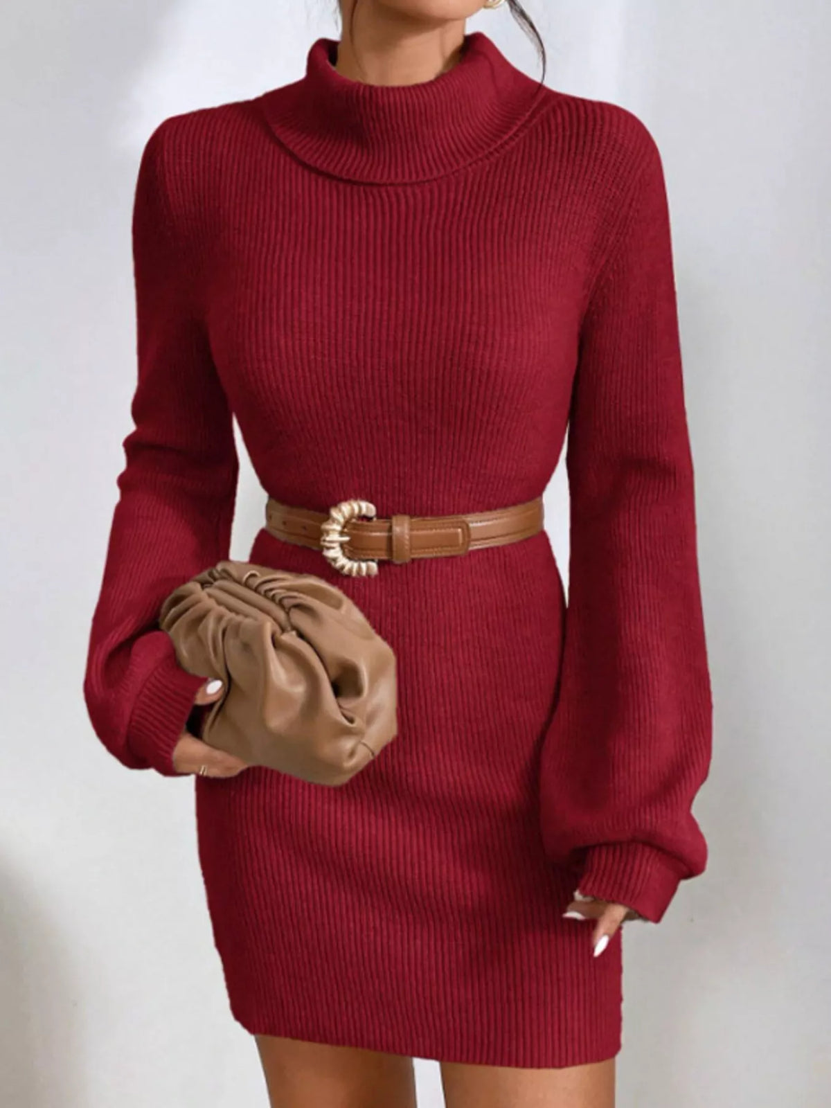 Turtleneck Ribbed Knit Sweater Dress (23)