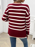 Striped V-neck Long Sleeve Knit Top (16)