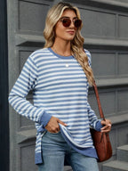 Striped Round Neck Long Sleeve T-shirt (3)