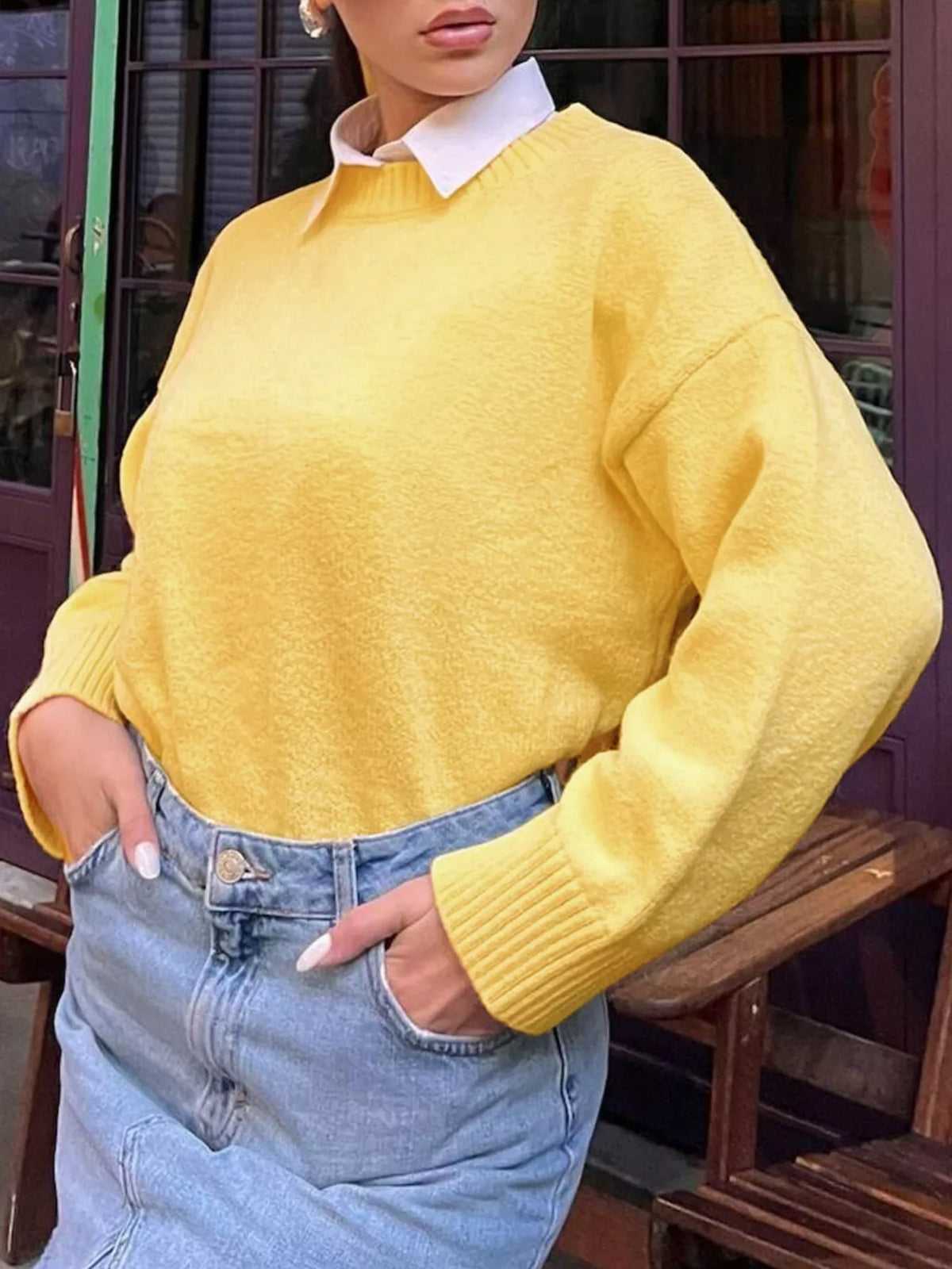 Ribbed Round Neck Dropped Shoulder Sweater (7)