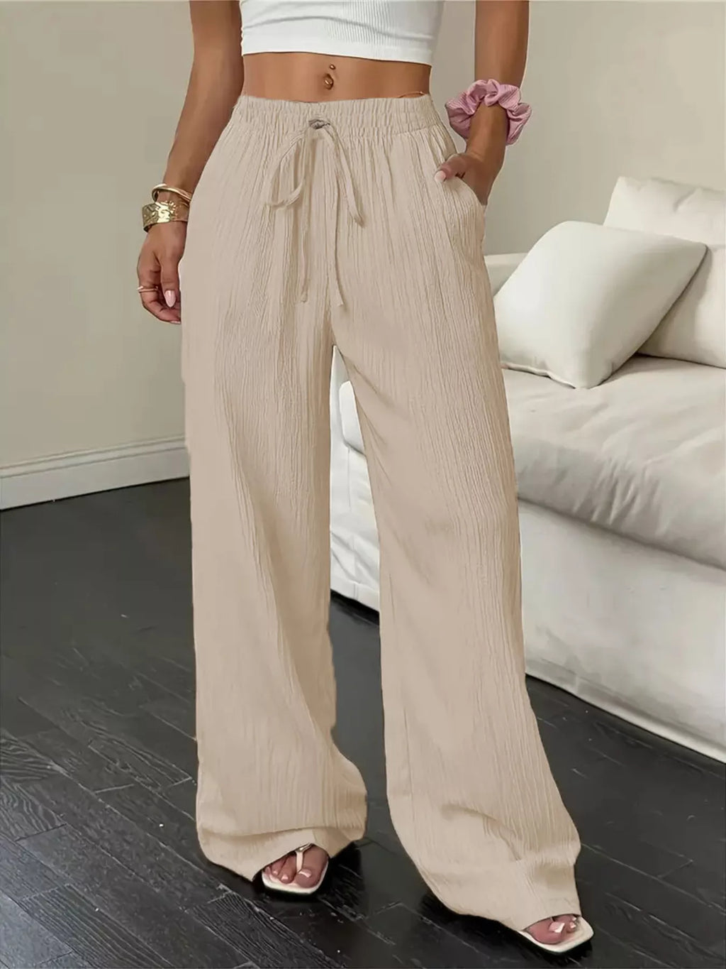 Wide Leg Pants Drawstring