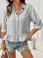 Striped Ruffle Hem Button-down Shirt (10)
