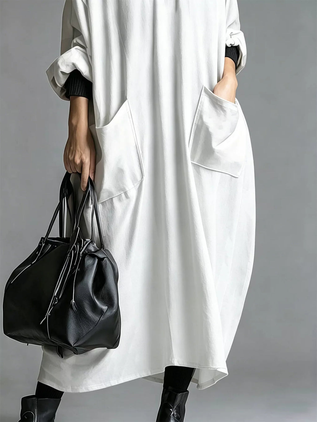 Full Size Loose-fit Mock Neck Midi Dress Pockets Plus (11)