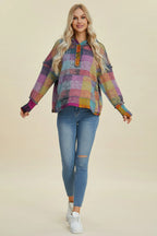 Full Size Plaid Dropped Shoulder Fleece Hoodie Plus (23)
