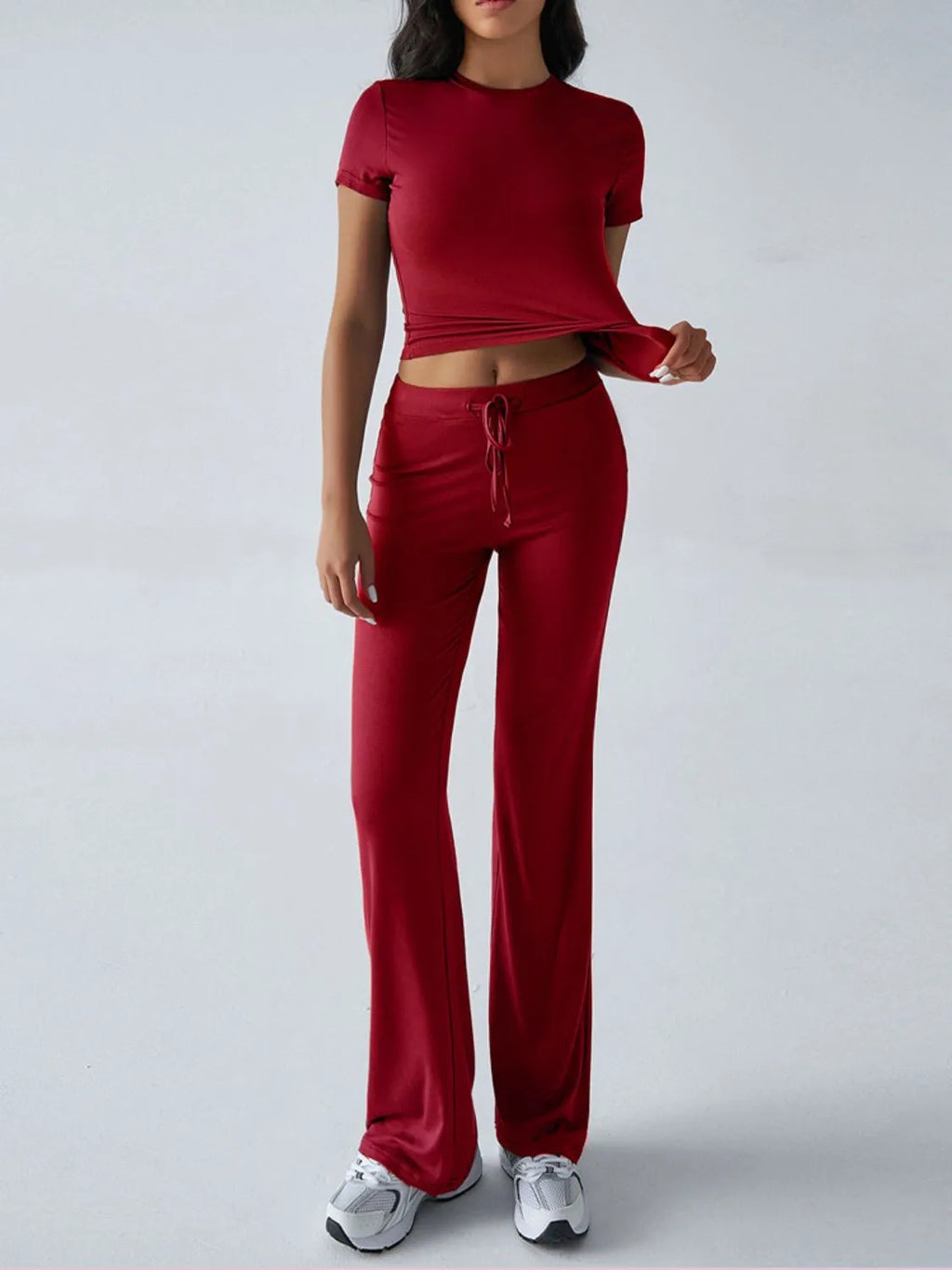 Round Neck Short Sleeve Top Pants Set (14)