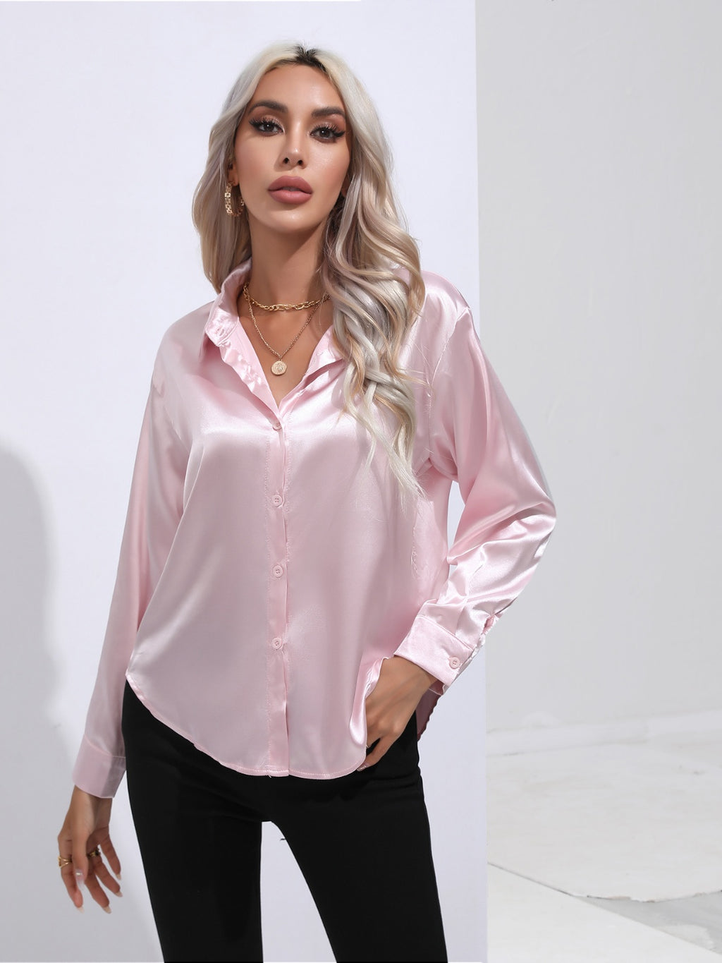 Collared Neck Buttoned Long Sleeve Shirt (3)