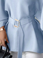 Round Neck Belt Batwing Sleeve Blouse (27)