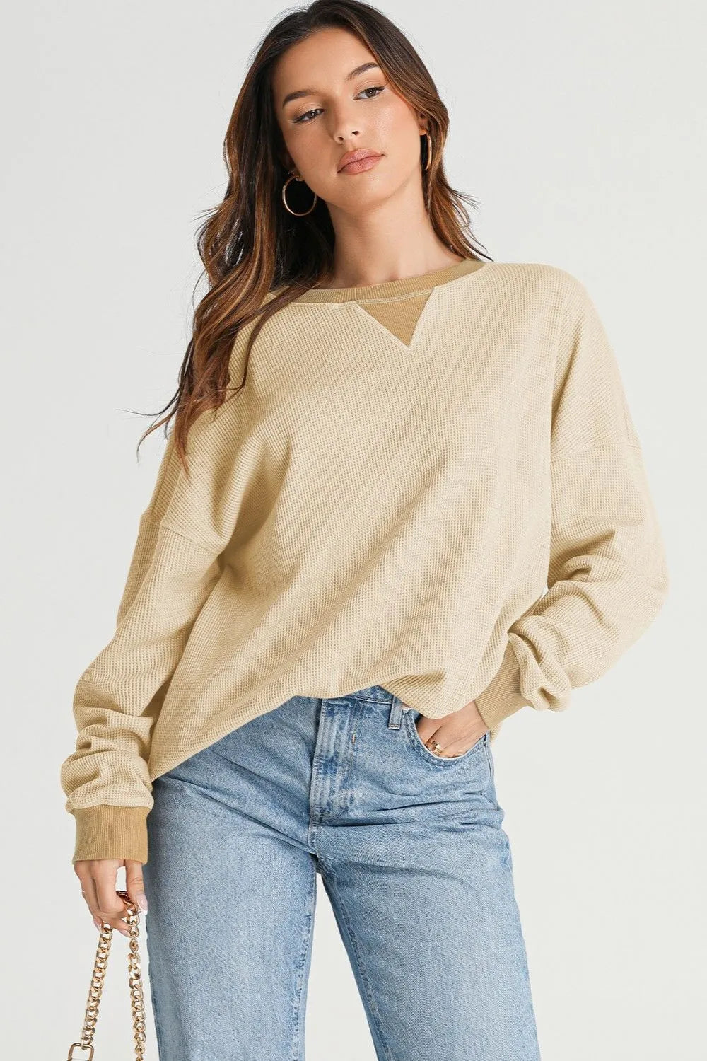 Waffle-knit Long Sleeve Sweatshirt (16)