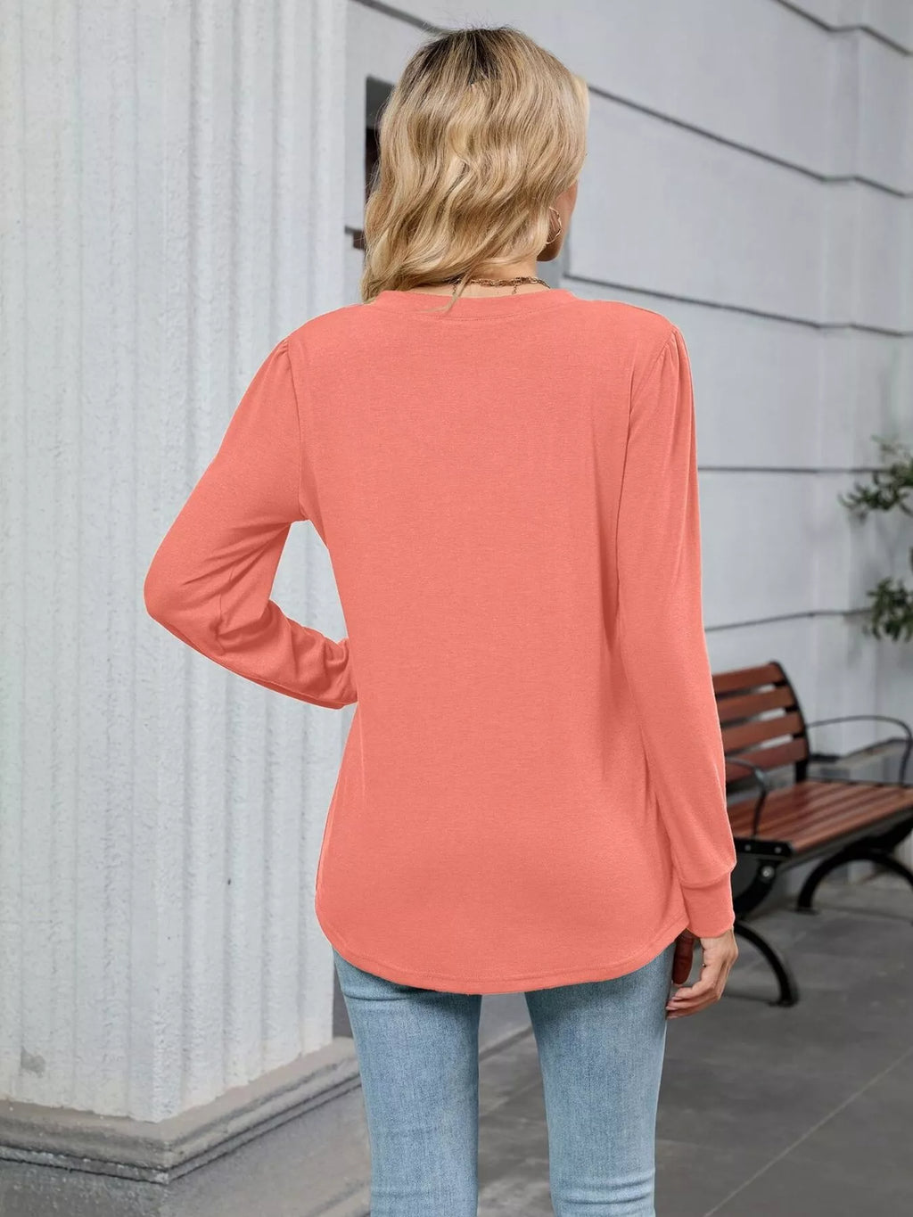 V-neck Long Sleeve Relaxed Fit T-shirt (30)