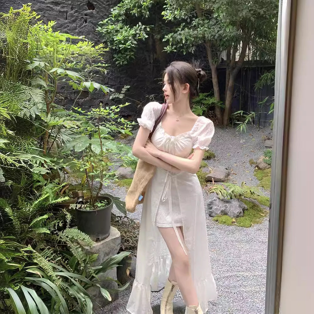Irregularly Short Sleeve Waist-controlled Dress photo 4