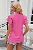 Eyelet Notched Short Sleeve T-shirt (2)