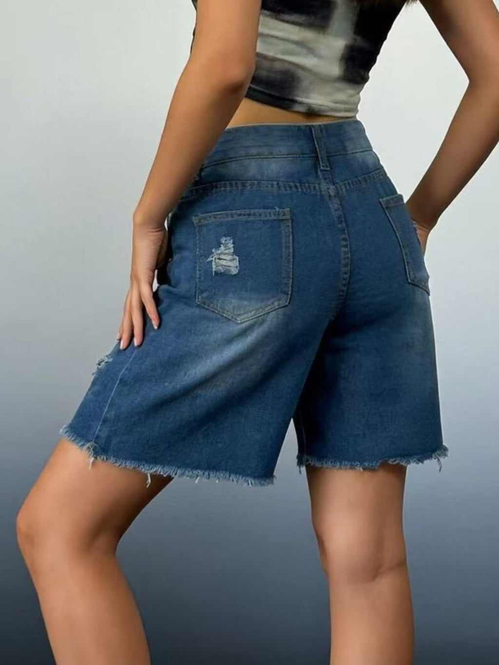 Full Size Ripped Frayed Hem Denim Shorts Plus (10)