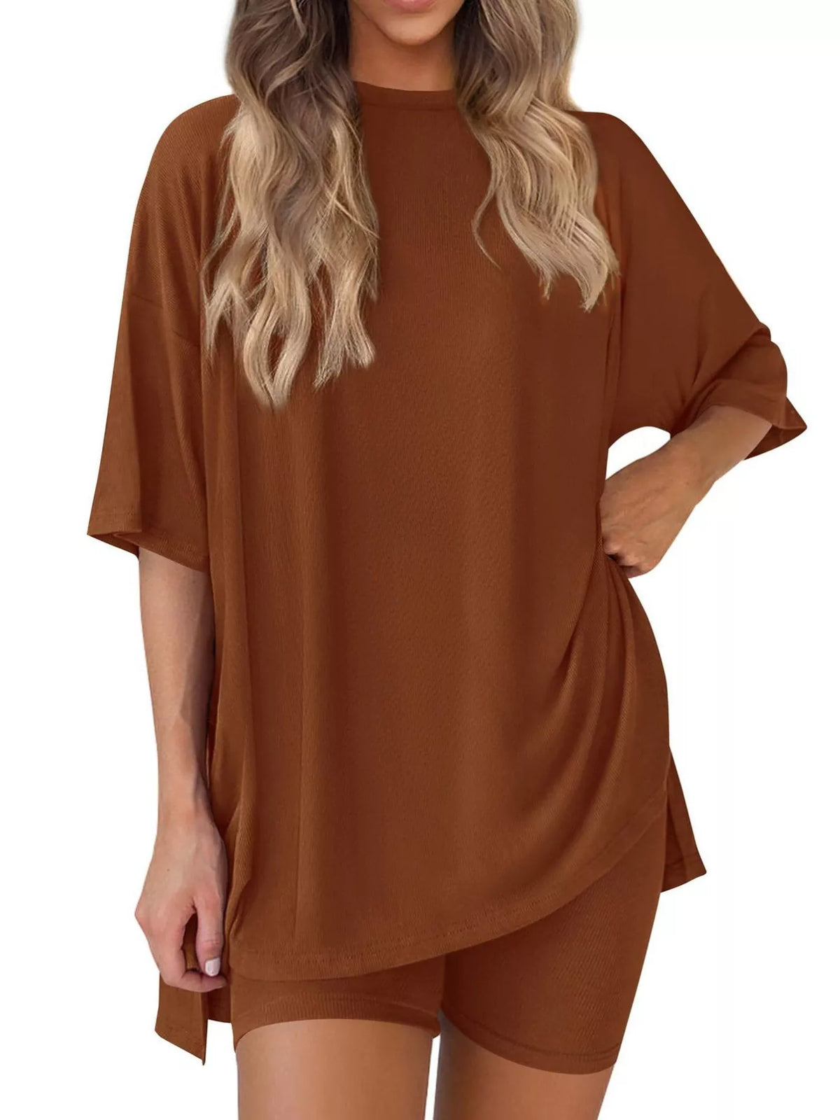 Full Size Half Sleeve T-shirt Shorts Set Plus (14)