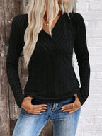 Ribbed V-neck Long Sleeve Knit T-shirt (12)