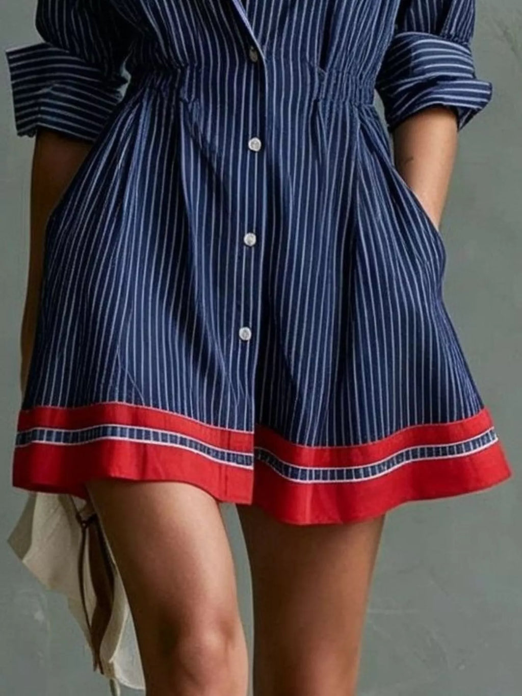 Striped Button-down Shirt Dress Contrast Hem (2)