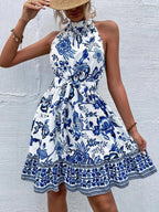 Printed Tie Waist Mini Dress (16)