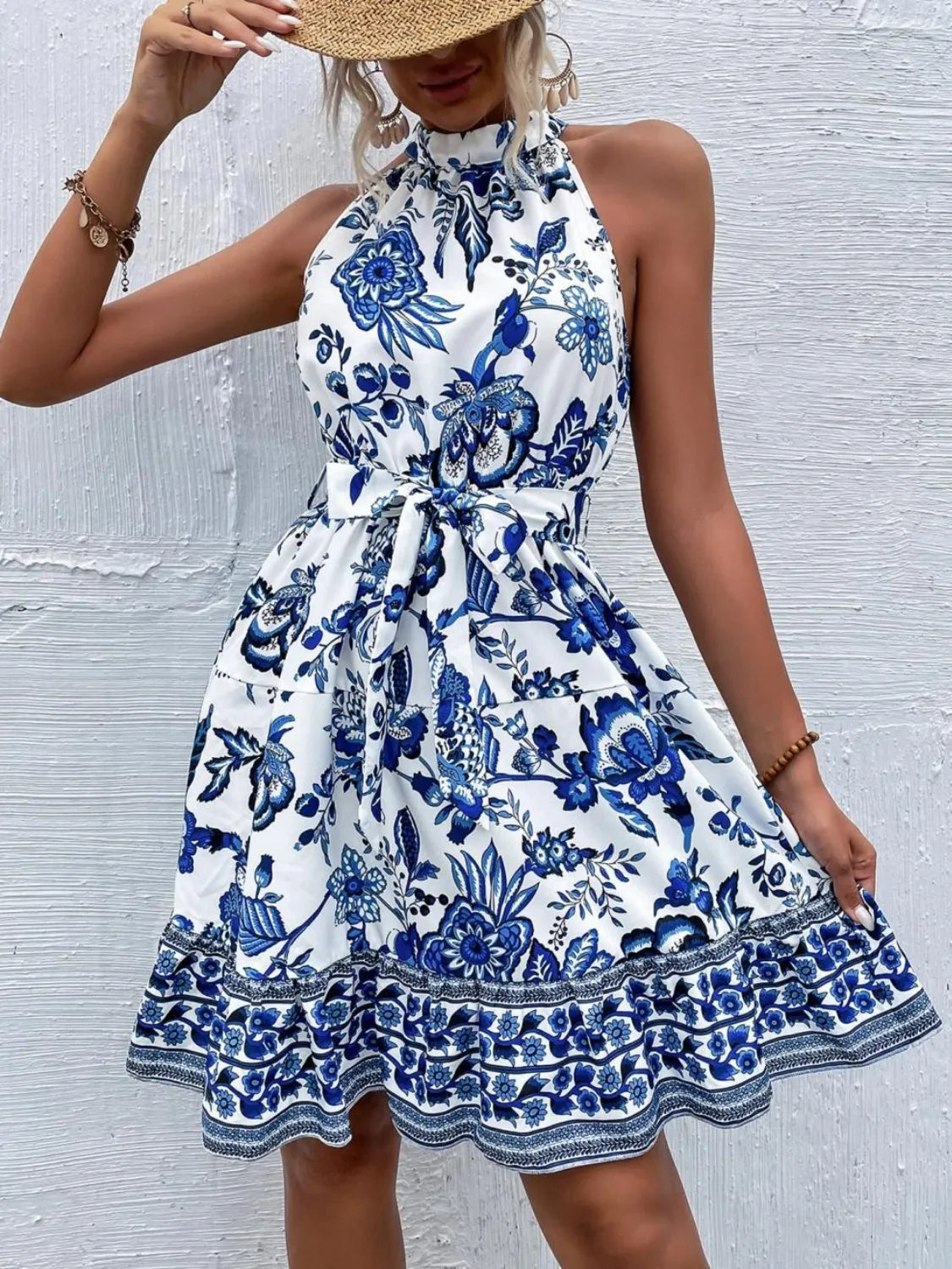 Printed Tie Waist Mini Dress (16)