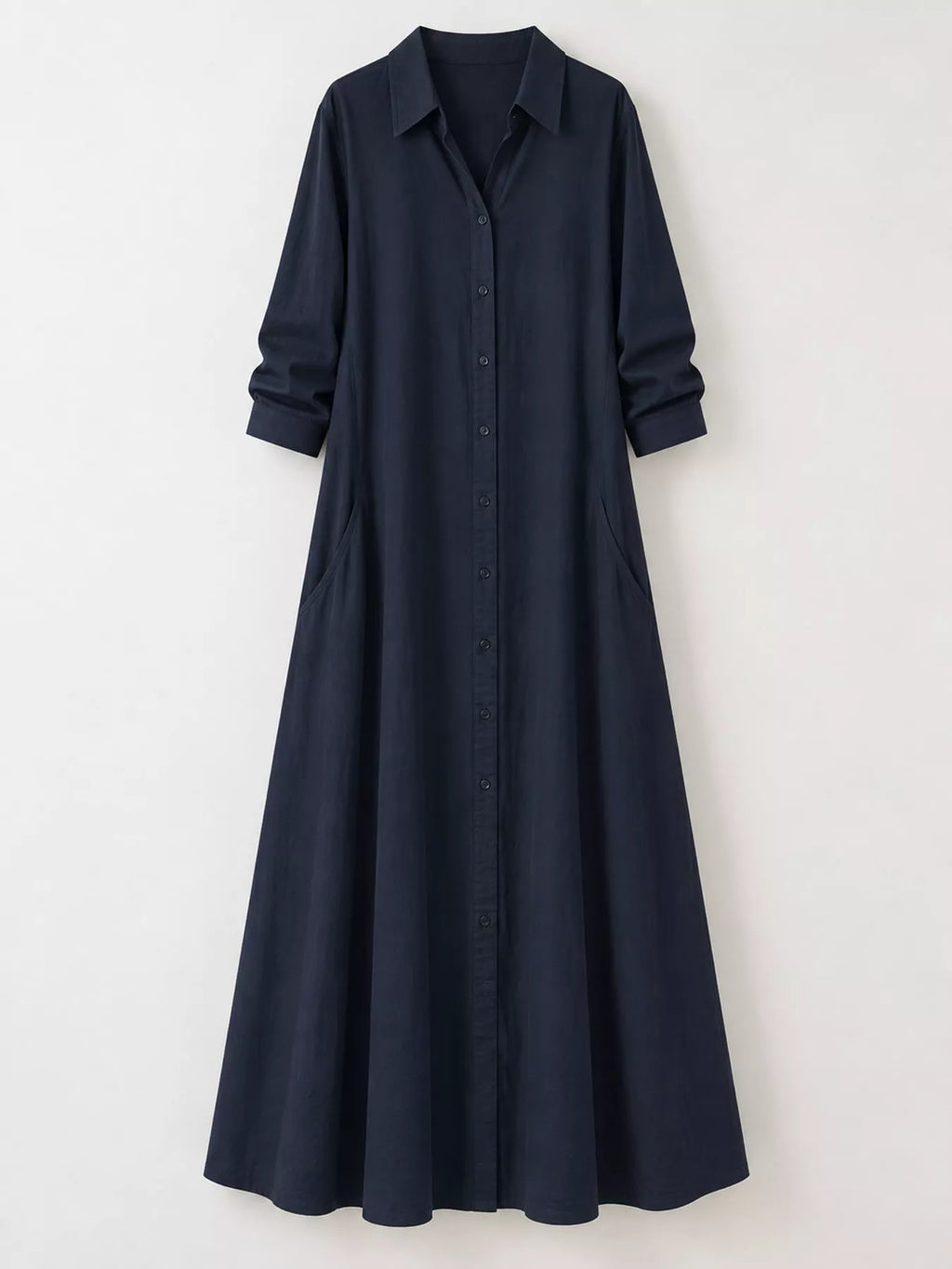 Full Size Button Front Long Sleeve Maxi Shirt Dress Plus (22)