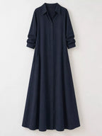 Full Size Button Front Long Sleeve Maxi Shirt Dress Plus (22)