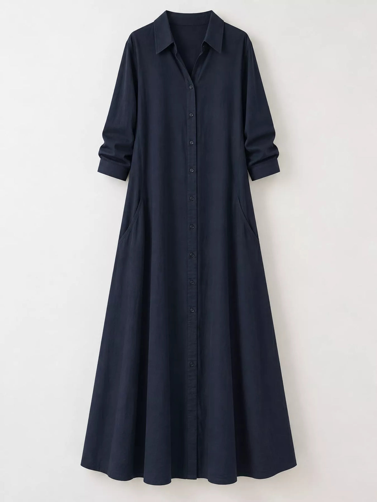 Full Size Button Front Long Sleeve Maxi Shirt Dress Plus (22)