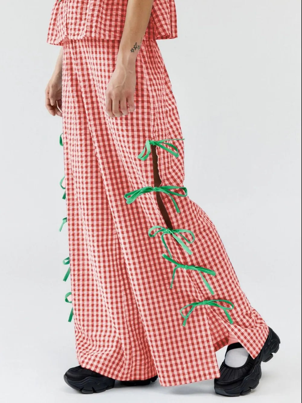 Side Tied Plaid Pants (7)