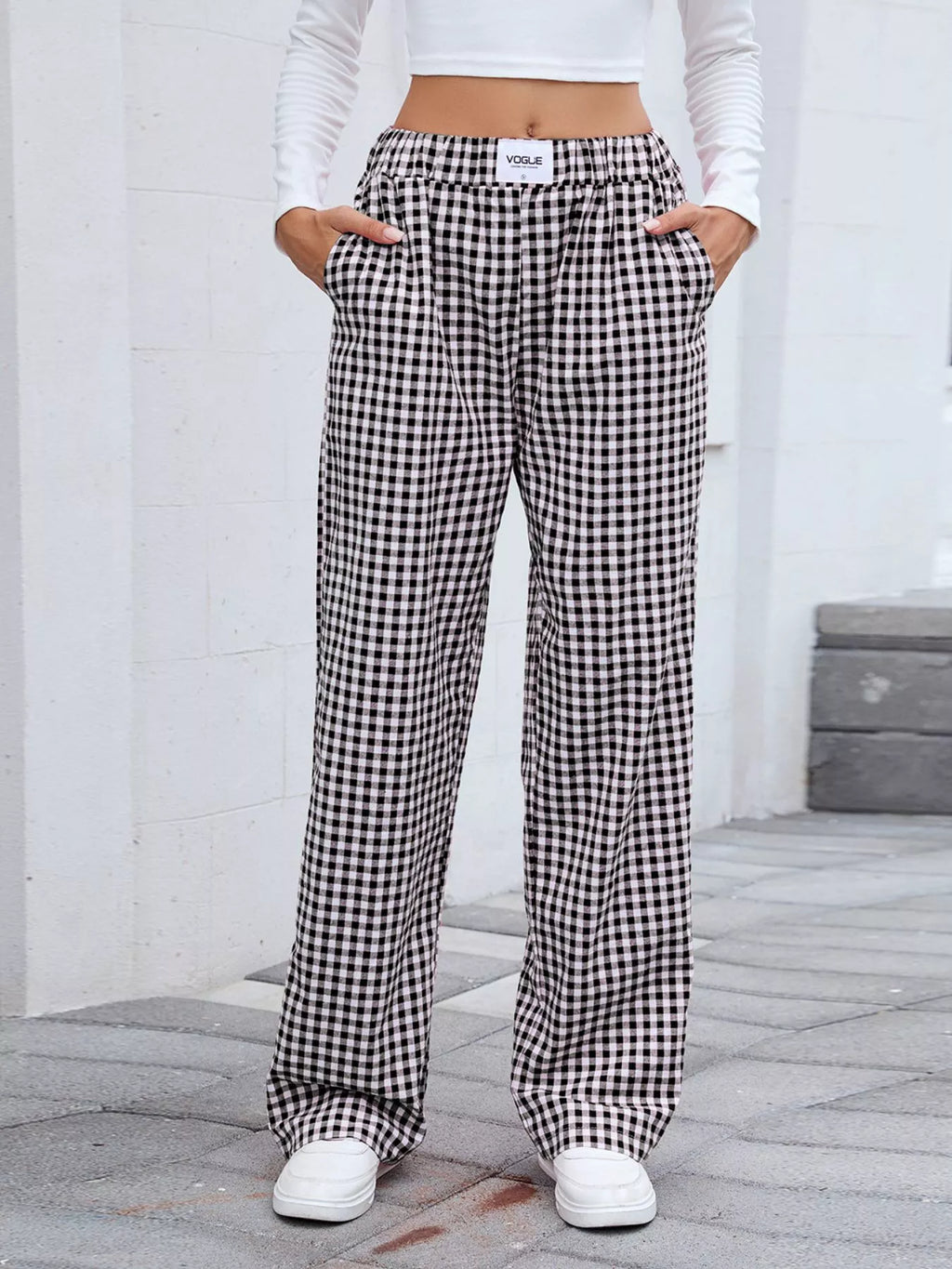 Plaid Wide Leg Casual Pants (18)