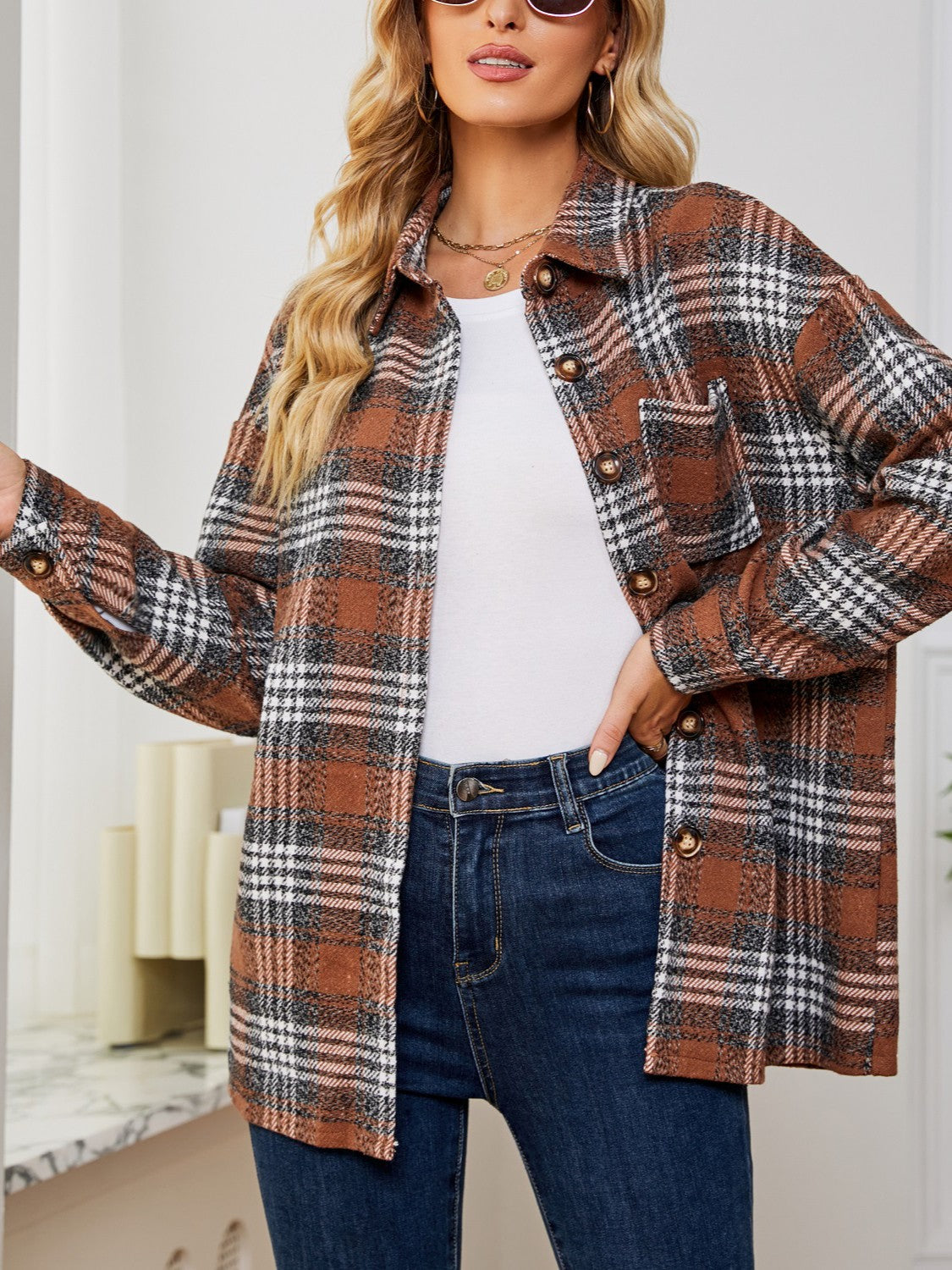 Plaid Collared Shirt Jacket (6)