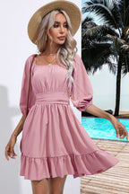 Square Neck Tie Back Ruffle Hem Dress (3)