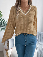 Cable Knit V-neck Long Sleeve Sweater (12)