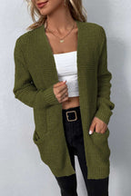 Rib-knit Open Front Pocketed Cardigan (9)