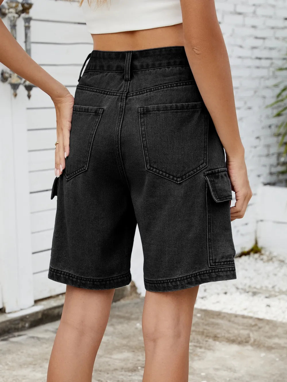 High Waist Denim Shorts Cargo Pockets (11)