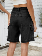 High Waist Denim Shorts Cargo Pockets (11)