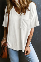 Textured V-neck Dropped Shoulder T-shirt (10)