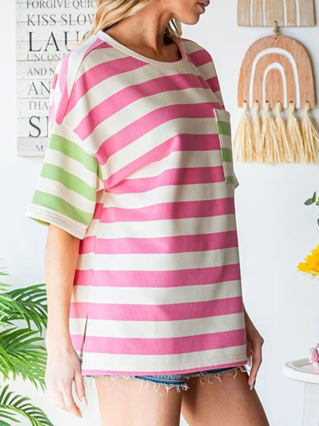 Striped Oversized Short Sleeve T-shirt (3)