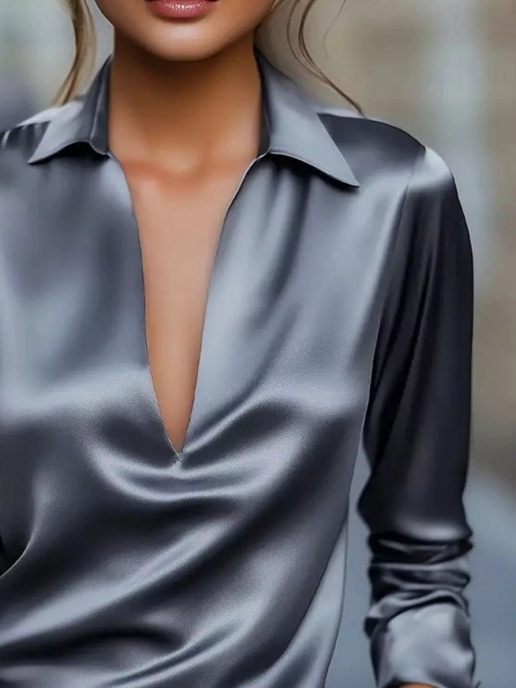 Elegant Deep V Long Sleeve Blouse (9)