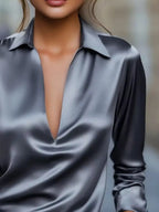 Elegant Deep V Long Sleeve Blouse (9)