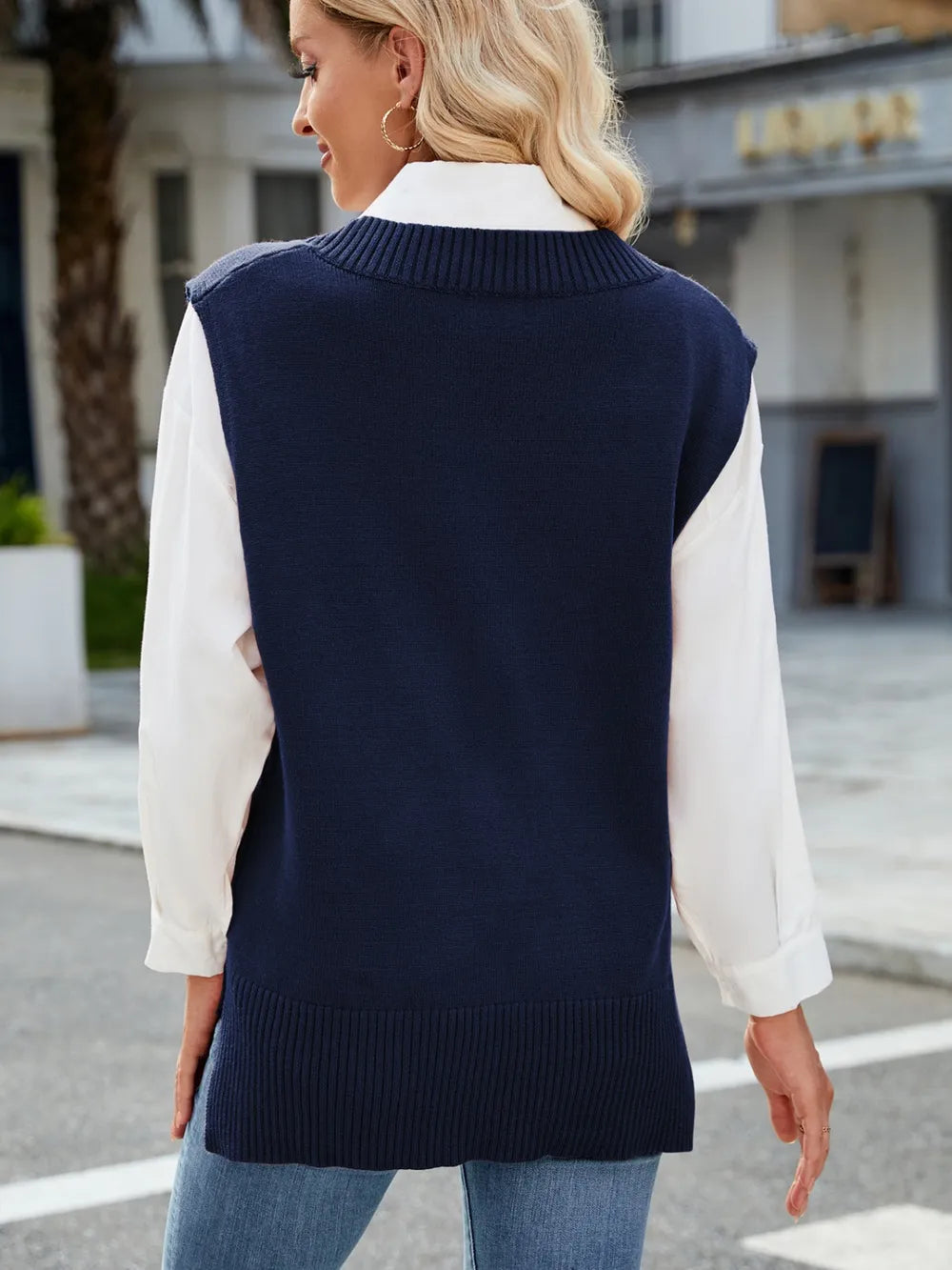 Side Slit V-neck Sweater Vest (11)