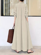 Full Size Button Front Long Sleeve Maxi Shirt Dress Plus (31)