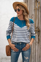 Striped Round Neck Long Sleeve T-shirt (25)