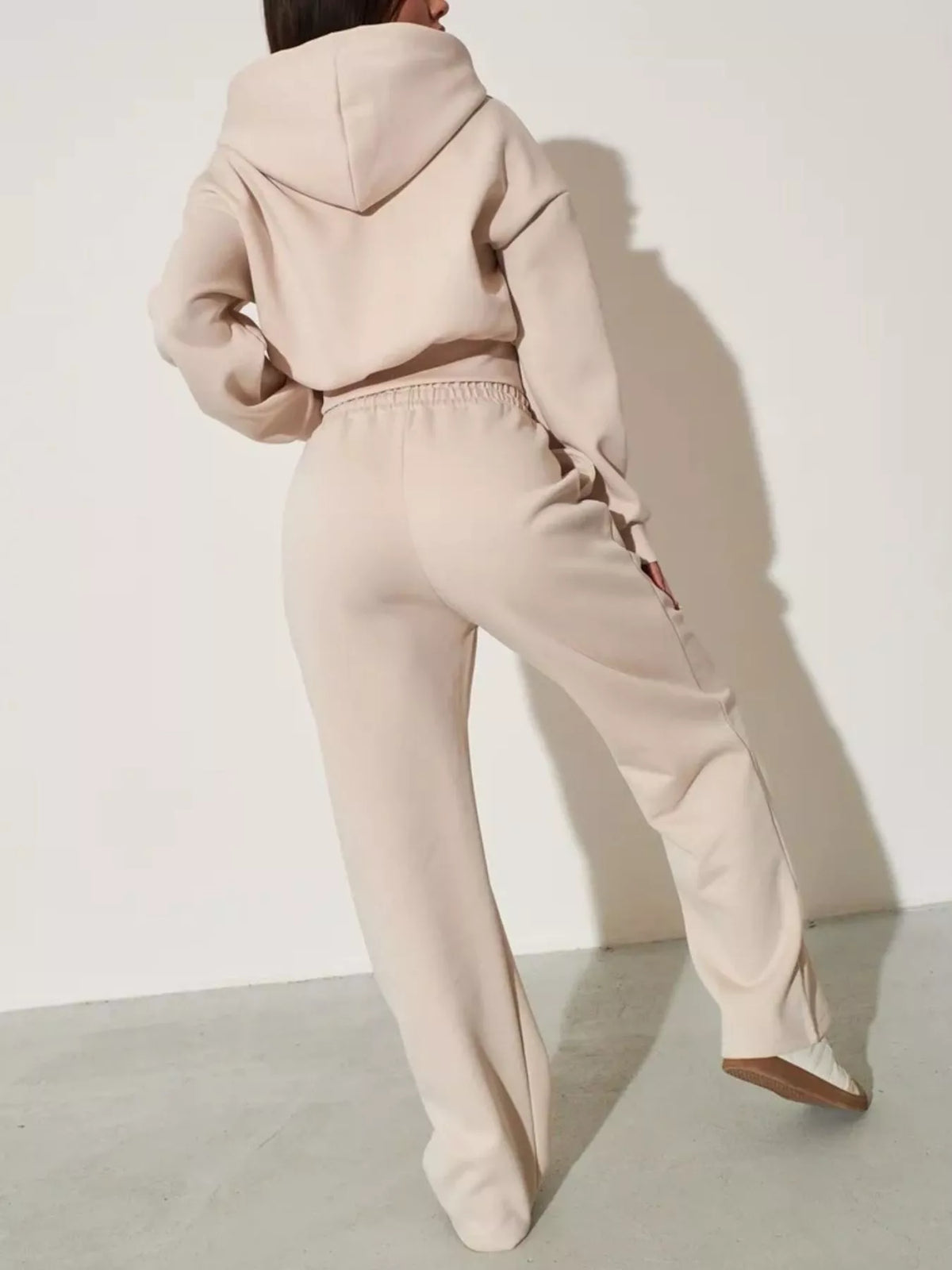 Zip-up Hoodie Wide-leg Pants Set (11)