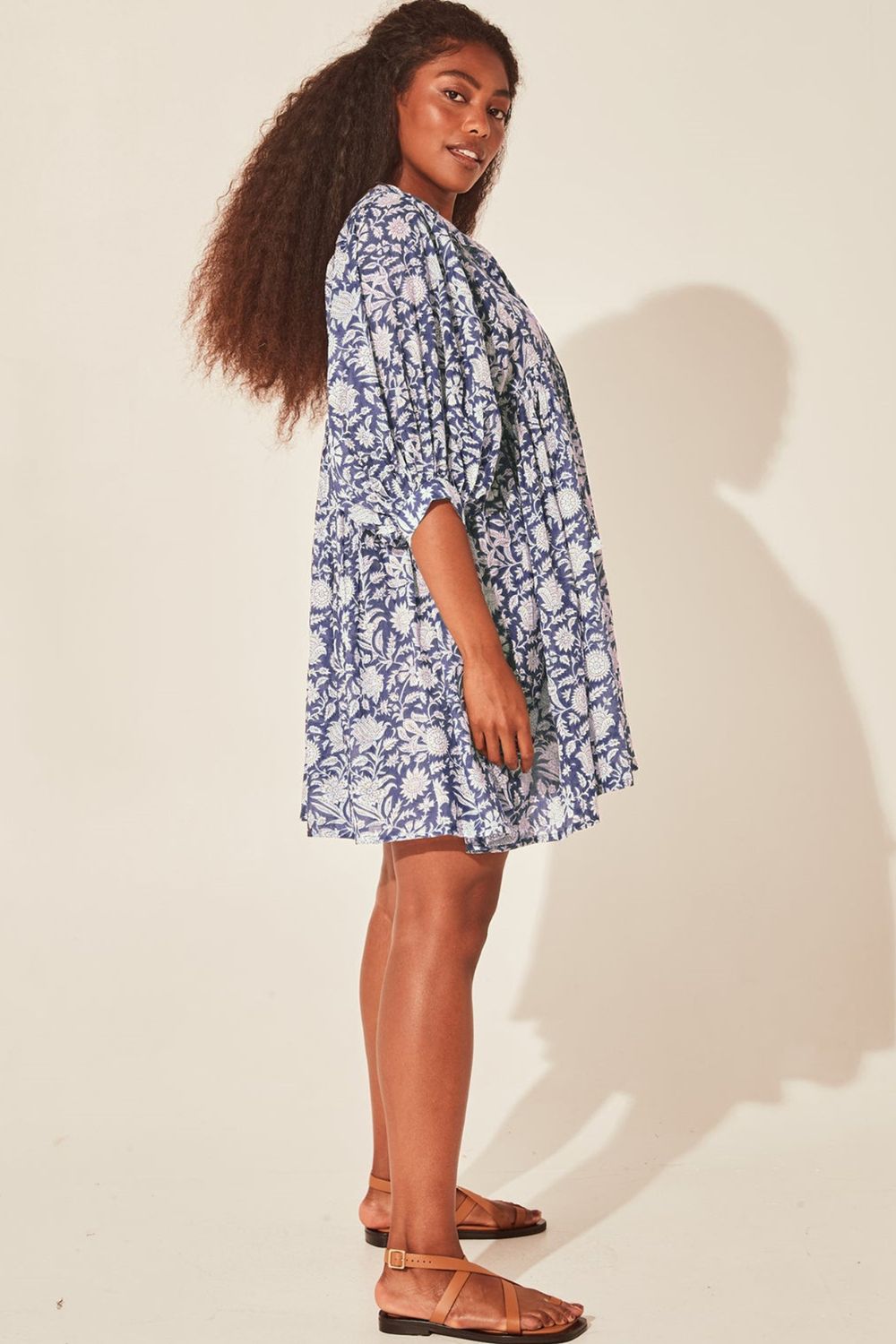 Floral Tie Neck Lantern Sleeve Dress (8)