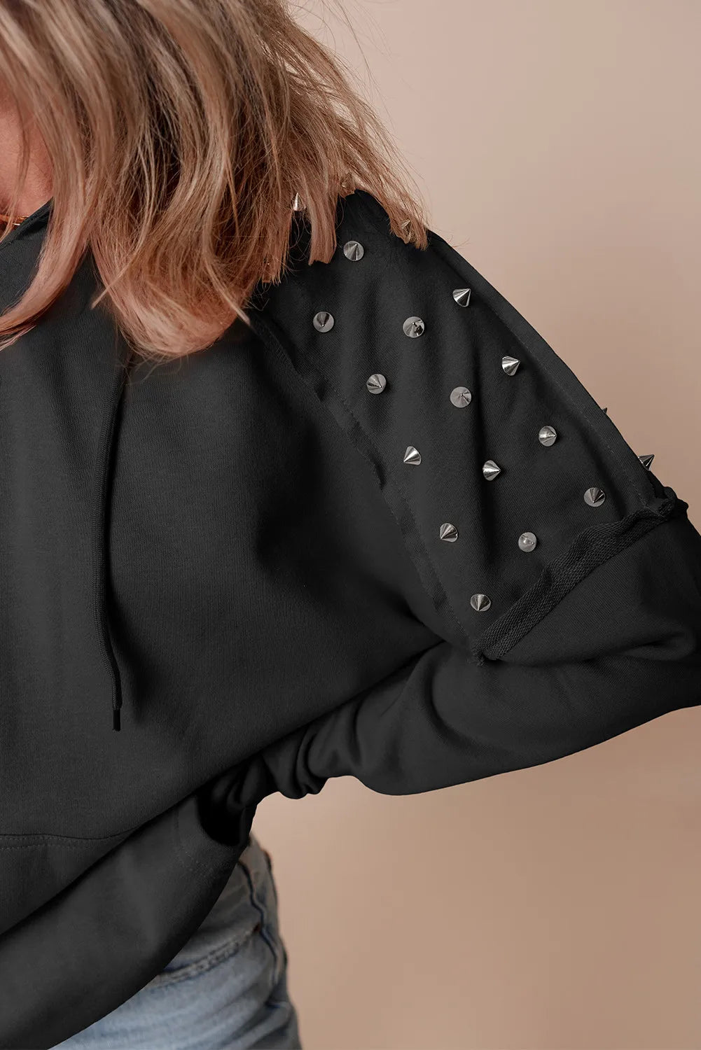 Rivet Drawstring Long Sleeve Hoodie (16)