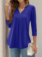 Notched Three-quarter Sleeve T-shirt (9)