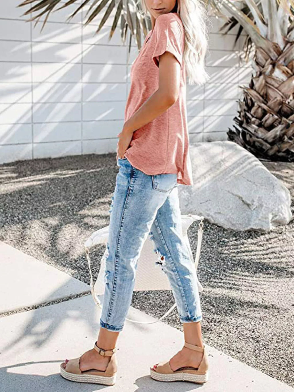 Full Size Casual Button-front Pocket T-shirt Plus (18)